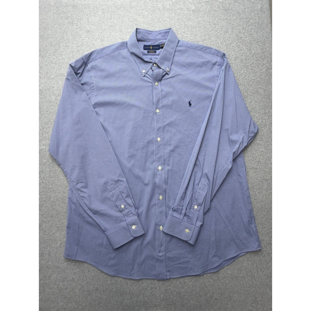Ralph Lauren Shirt Mens 2XL Blue Check Long Sleeve Button Down Classic Fit